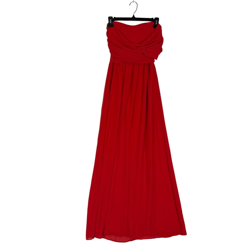 Lulus Dress Womens S Red Strapless Sweetheart Maxi Chiffon Formal Evening Gown